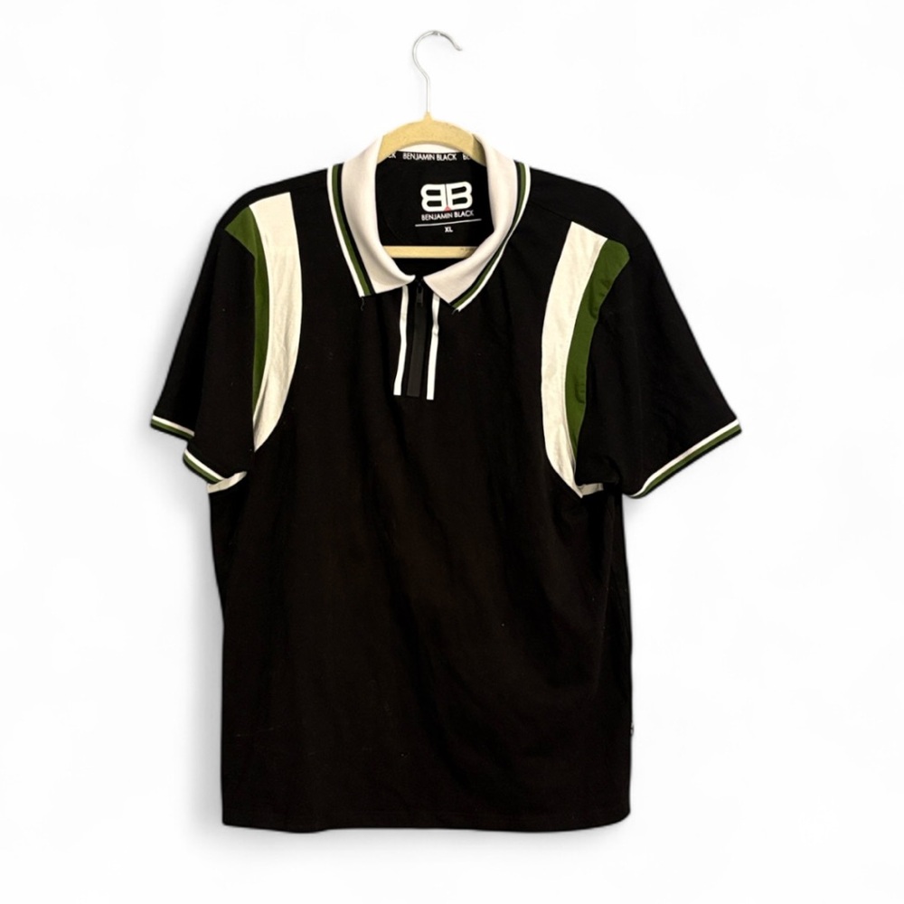 Benjamin Black Polo Shirt with Green and White Accents size XL
